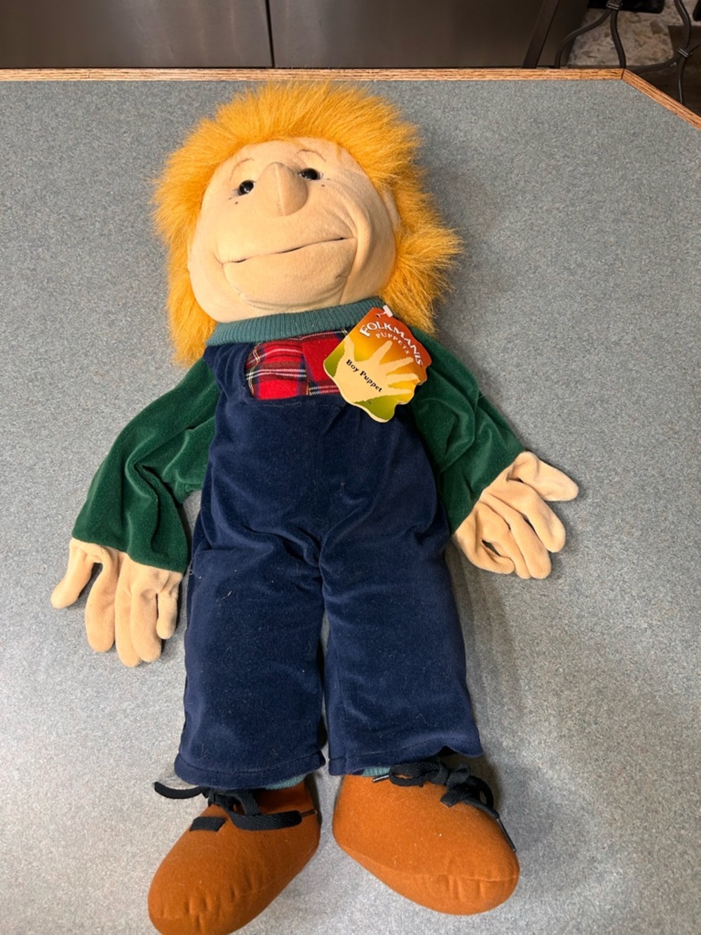 Folkmanis boy Plush Puppet Doll in Green & Navy